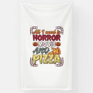 Horrorfilm Pizza Halloween Pompoen Schedel Slice_1 Spandoek