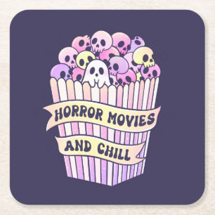 Horrorfilms en Chill Schattige Halloween Kartonnen Onderzetters