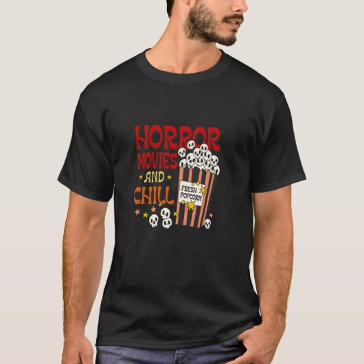 Horrorfilms en Chill Skull popcorn grappige Halve T-shirt (Voorkant)