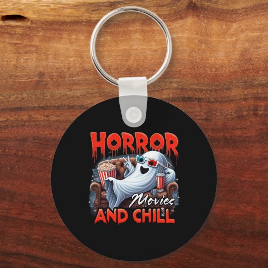 Horrorfilms en Chill Spooky Ghost-filmliefhebbers Sleutelhanger (Voorkant)