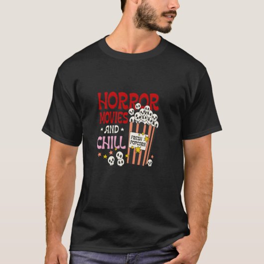 Horrorfilms en koude popcorn grappige schedel Hall T-shirt (Voorkant)