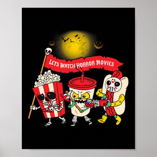 Horrorfilms kijken Halloween Grappig Spook Skelet Poster (Voorkant)