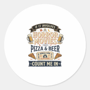 Horrorfilms Pizza Bier Grappig Halloween_1 Ronde Sticker