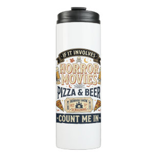 Horrorfilms Pizza Bier Grappig Halloween_1 Thermosbeker