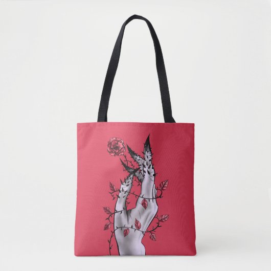 Horrorhand met Rozen Gothic Dark Fantasy Tote Bag (Voorkant)