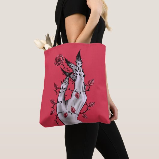 Horrorhand met Rozen Gothic Dark Fantasy Tote Bag (Dichtbij)