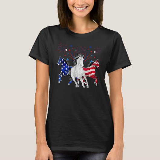 Horse 4th Of July Patriotic American Flag T-shirt (Voorkant)