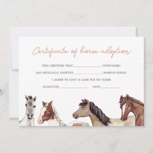 Horse Adoption Fill in Certificate Card (Voorkant)