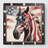 Horse American Flag Patriotic Vierkante Klok (Voorkant)
