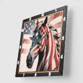 Horse American Flag Patriotic Vierkante Klok (Hoek)
