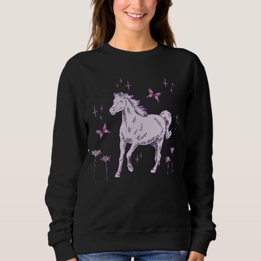 Horse and Butterfly Animal Cute Kid Western Retro Trui (Voorkant)