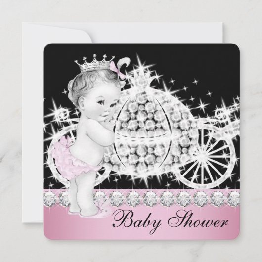 Horse and Carriage Pink Princess Baby shower Kaart (Voorkant)