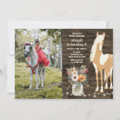 Horse and Flowers Rustic Wood Foto van Birthday Kaart (Voorkant)