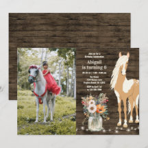 Horse and Flowers Rustic Wood Foto van Birthday