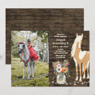 Horse and Flowers Rustic Wood Foto van Birthday Kaart