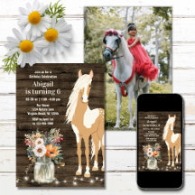 Horse and Flowers Rustic Wood Foto van Birthday