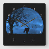 Horse and Full Moon Blue Beautiful Vierkante Klok (Voorkant)