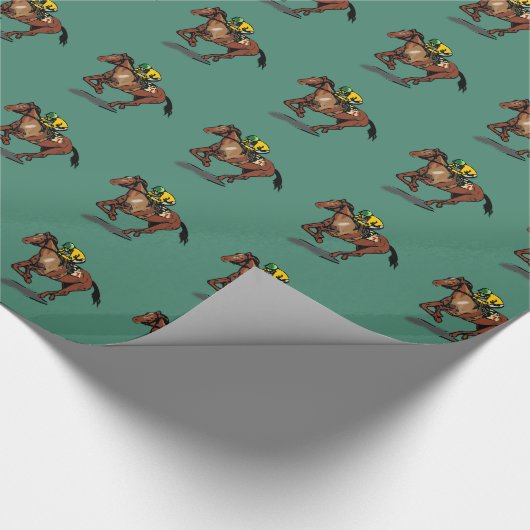Horse and Jockey Pattern Dark Green Cadeaupapier (Hoek)