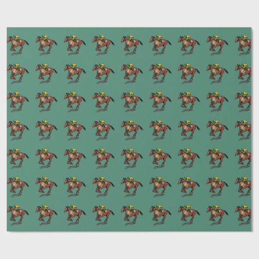 Horse and Jockey Pattern Dark Green Cadeaupapier (Vlak)