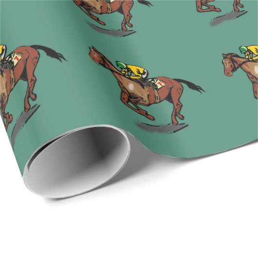 Horse and Jockey Pattern Dark Green Cadeaupapier (Rol Hoek)