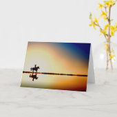 Horse and Rider on Beach Silhouette Greeting Card Kaart (Gele Bloem)