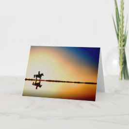 Horse and Rider on Beach Silhouette Greeting Card Kaart