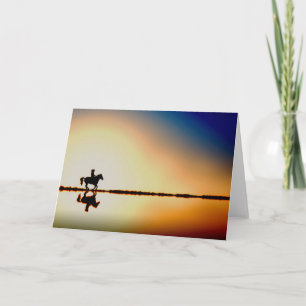 Horse and Rider on Beach Silhouette Greeting Card Kaart