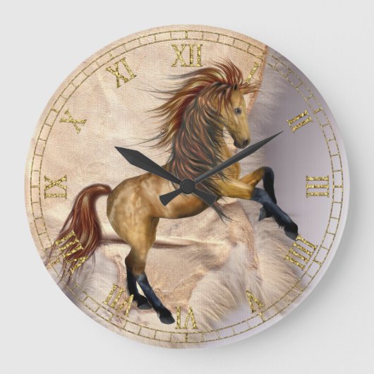 Horse and Sheepskin Wall Clock Grote Klok (Voorkant)