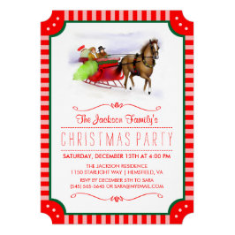 Horse and Sleigh Red & White kerst Invite 12,7x17,8 Uitnodiging Kaart