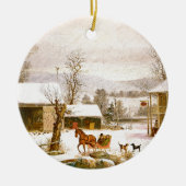 Horse and Sleigh Ride Farmhouse Barn Snow Ornament (Voorkant)