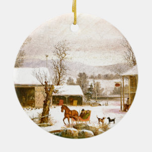 Horse and Sleigh Ride Farmhouse Barn Snow Ornament