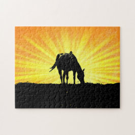 Horse Art Silhouette en Sun Burst Art Puzzle Legpuzzel