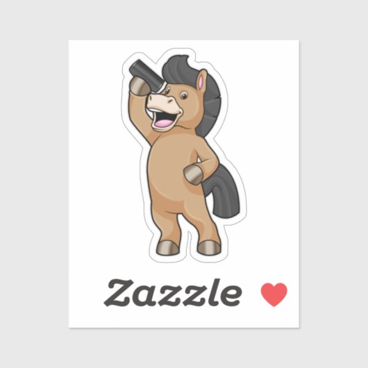 Horse as Hairdresser with Comb Sticker (Vel)