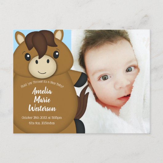 Horse Baby shower Blue Boy Briefkaart (Voorkant)