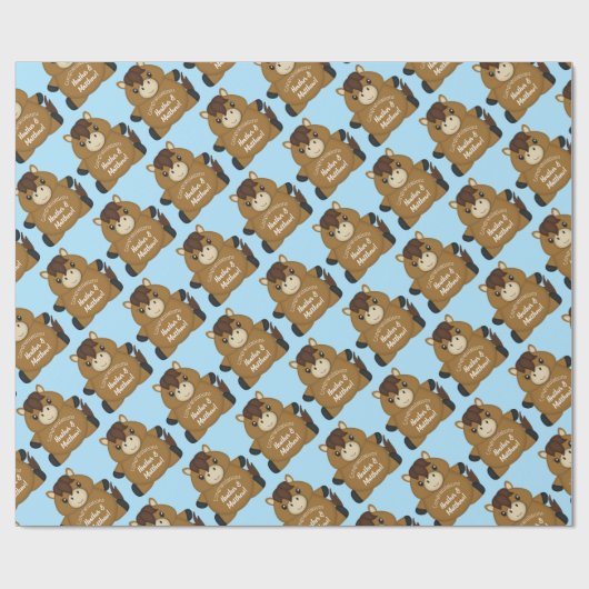 Horse Baby shower Blue Boy Cadeaupapier (Vlak)