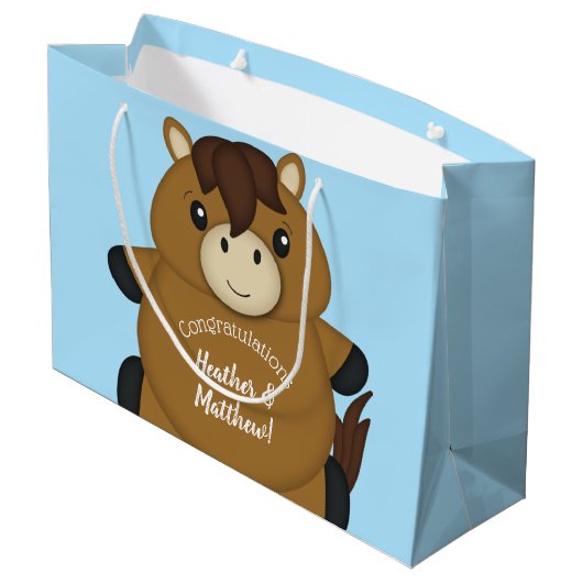 Horse Baby shower Blue Boy Groot Cadeauzakje (Achterkant Gekanteld)
