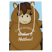 Horse Baby shower Blue Boy Medium Cadeauzakje (Achterkant)