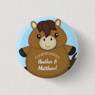 Horse Baby shower Blue Boy Ronde Button 3,2 Cm