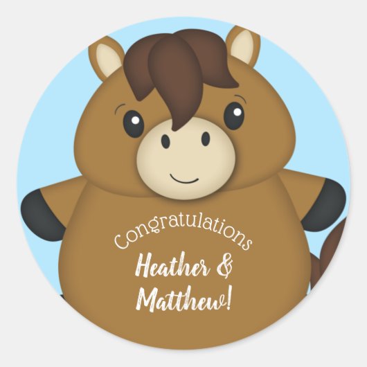 Horse Baby shower Blue Boy Ronde Sticker (Voorkant)