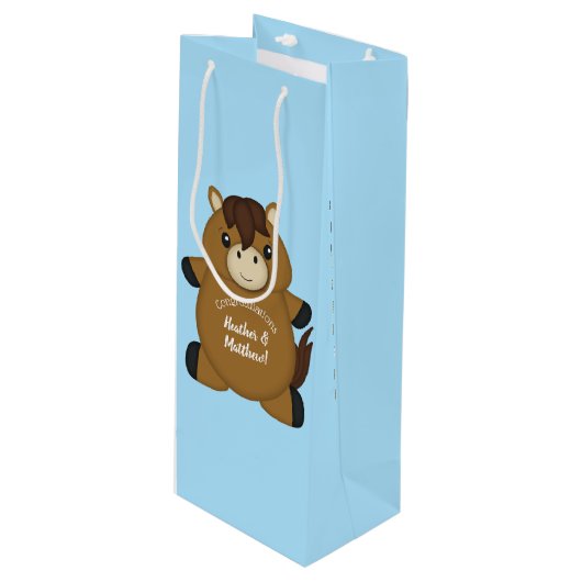 Horse Baby shower Blue Boy Wijn Cadeautas (Voorkant Gekanteld)