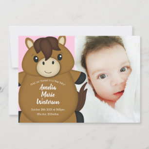 Horse Baby shower Fotogeboorteaankondiging Kaart