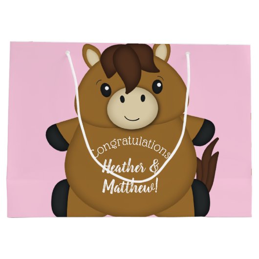 Horse Baby shower Pink Girl Groot Cadeauzakje (Achterkant)