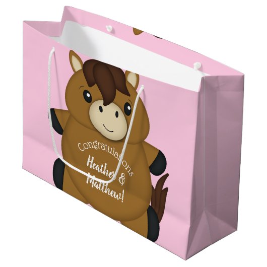 Horse Baby shower Pink Girl Groot Cadeauzakje (Voorkant Gekanteld)