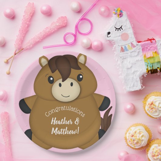 Horse Baby shower Pink Girl Papieren Bordje (Feest)