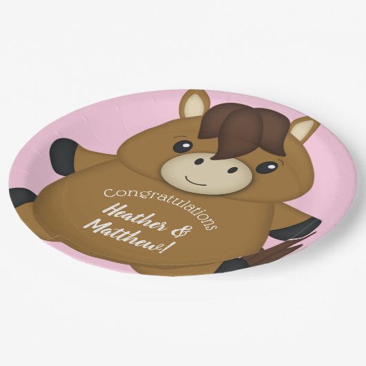 Horse Baby shower Pink Girl Papieren Bordje (Gekanteld)