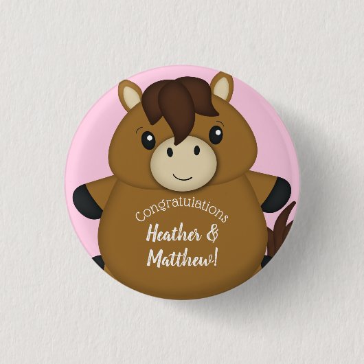 Horse Baby shower Pink Girl Ronde Button 3,2 Cm (Voorkant)