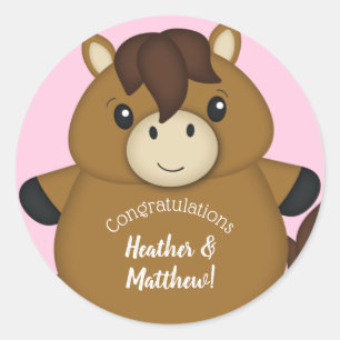 Horse Baby shower Pink Girl Ronde Sticker