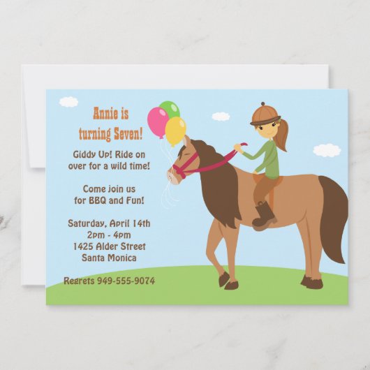 Horse back Rider Birthday Party Invitation Kaart (Voorkant)