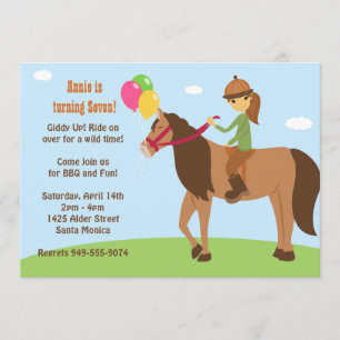 Horse back Rider Birthday Party Invitation Kaart