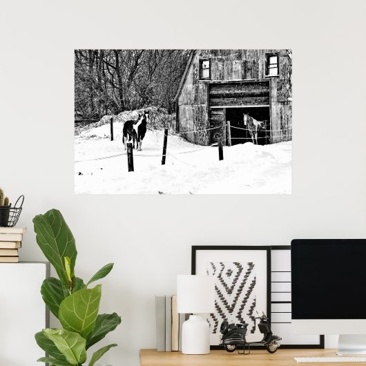 Horse-Barn-BW Poster (Thuiskantoor)